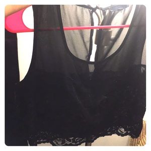 Black sheer and lace crop top